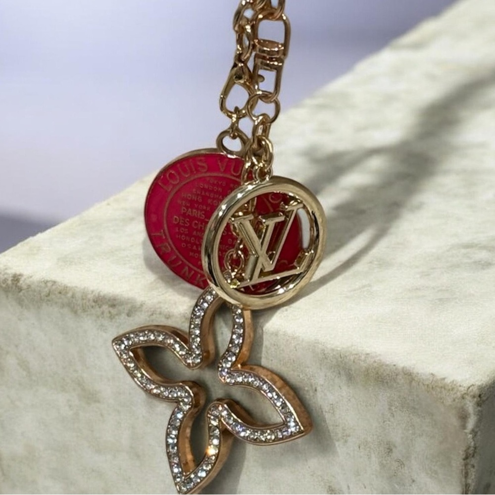 LV Upcycled Stamped Gold-Tone Crystal Bag Charm